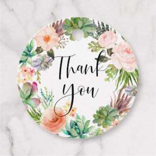 Boho Succulents and Flowers Wreath Thank You Favour Tags