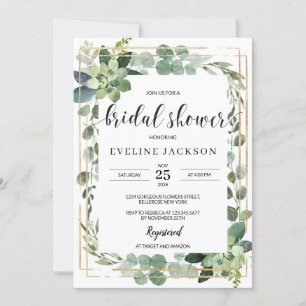 Boho succulents eucalyptus faux gold geometric  invitation
