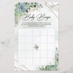 Boho succulents eucalyptus gold frame baby Bingo