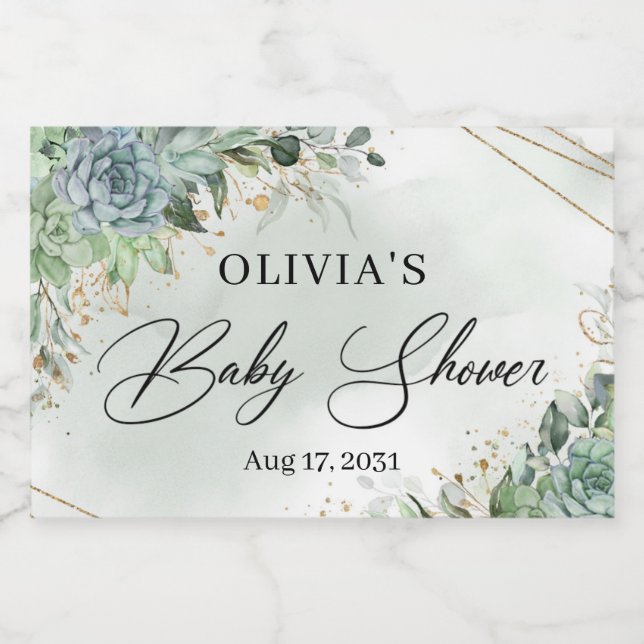 Boho succulents greenery eucalyptus gold frame sparkling wine label (Single Label)