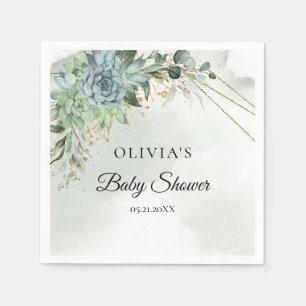 Boho succulents greenery gold frame Baby shower Napkin