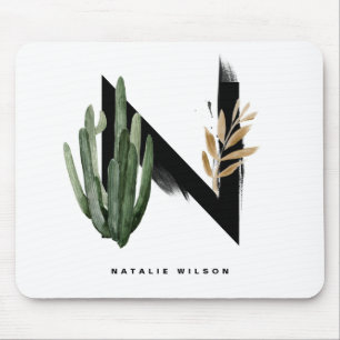 Boho Succulents Letter H Monogram Personalised Mouse Pad