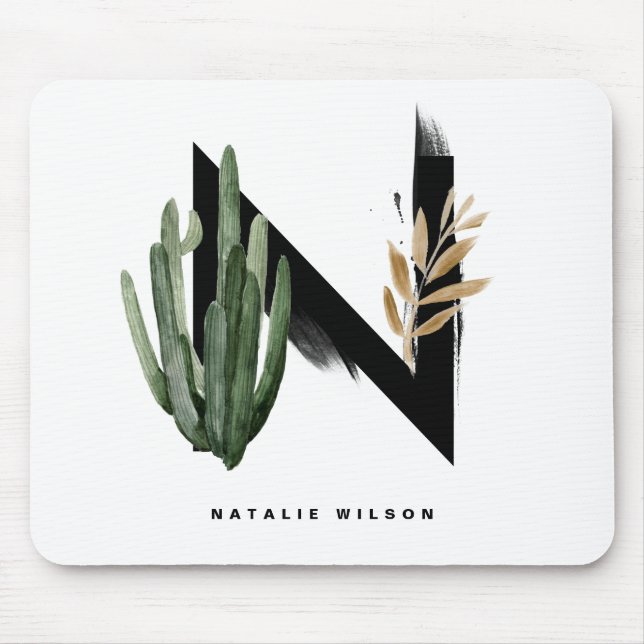 Boho Succulents Letter H Monogram Personalised Mouse Pad (Front)