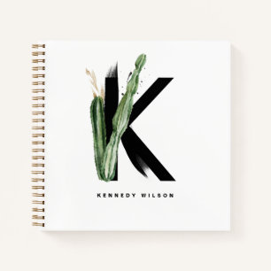 Boho Succulents Letter K Monogram Personalised Notebook