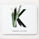 Boho Succulents Letter K Monogram Tropical Mouse Pad<br><div class="desc">Customisable letter K monogram mousepad featuring watercolor succulents,  faux gold foil leaf and black watercolor brush accents. Personalise this succulent mousepad by adding your name or other details. This boho letter K monogram mousepad will be perfect as a gift. Other letters are available.</div>