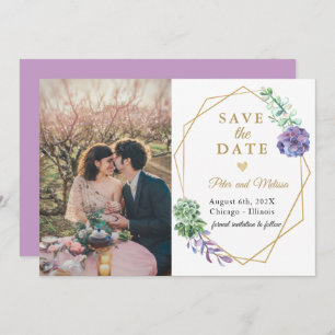 Boho Succulents save the date photo Lavender Announcement