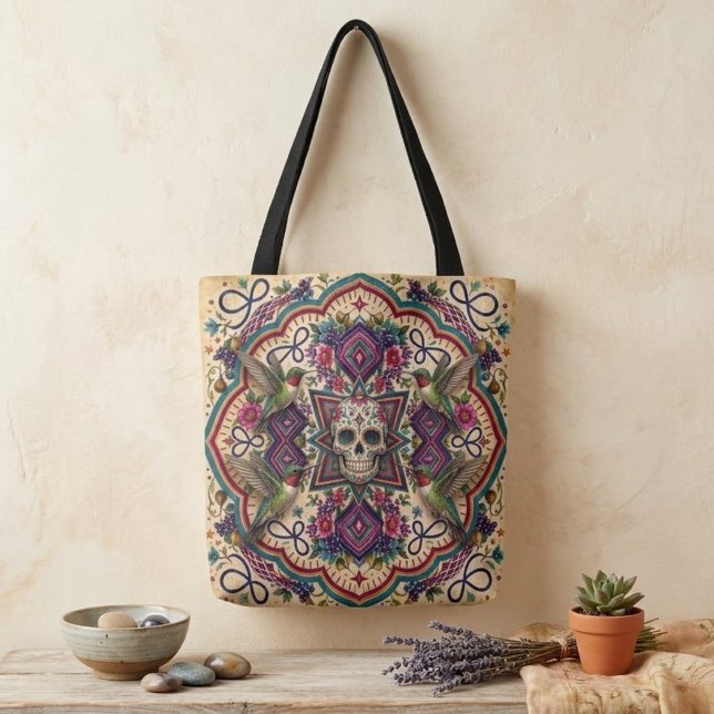 Boho Sugar Skull Folk Art  Tote Bag (Creator Uploaded)
