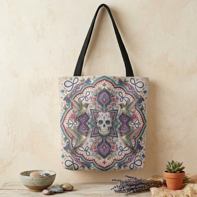 Boho Sugar Skull Folk Art  Tote Bag (Creator Uploaded)