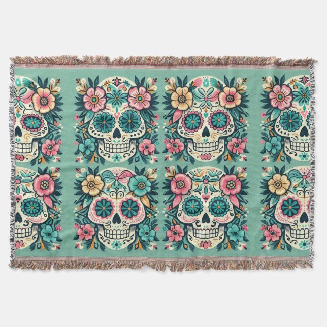 Boho SugarSkulls  Throw Blanket (Front)