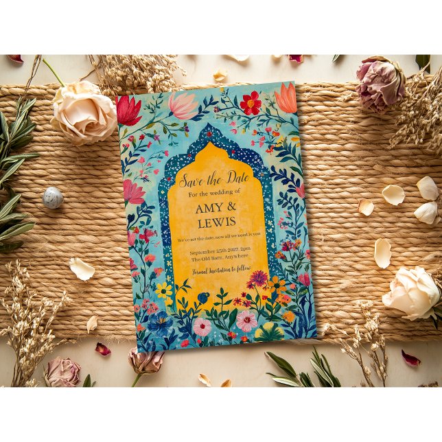 Boho Summer Blue Floral Save the Date Invitation (Creator Uploaded)
