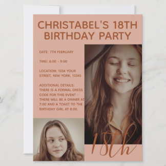 Boho Summer Brown Pink Trendy Birthday Party Invitation