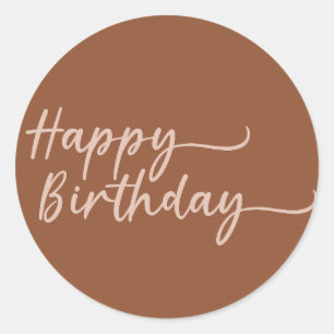 Boho Summer Brown Terracotta Trendy Happy Birthday Classic Round Sticker