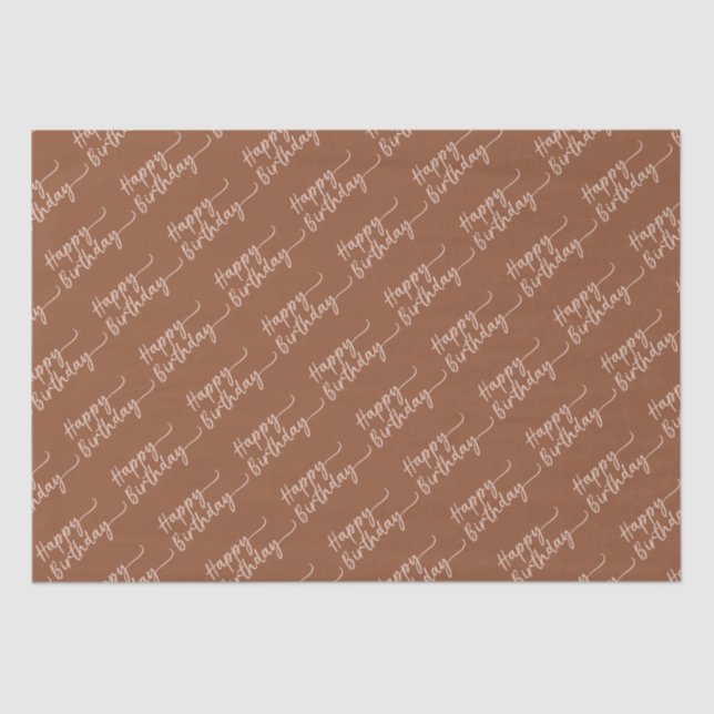 Boho Summer Brown Terracotta Trendy Happy Birthday Tissue Paper (Front)