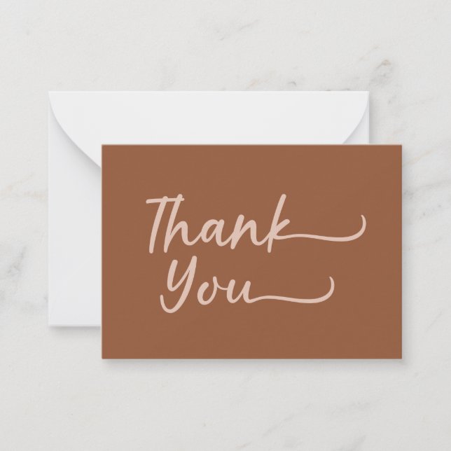 Boho Summer Brown Terracotta Trendy Thank You Card (Front)