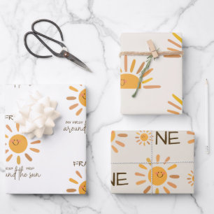 Boho Summer First Trip Around Sun Birthday Wrapping Paper Sheet