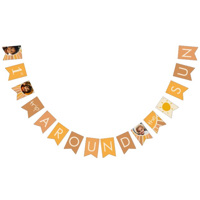 Boho Summer First Trip Around Sun Photo Birthday  Bunting (All)