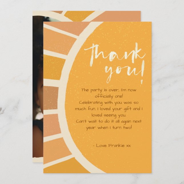 Boho Summer First Trip Around Sun Photo Birthday Thank You Card (Front/Back)