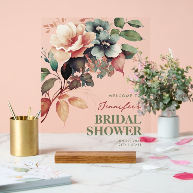 Boho Summer Floral Bridal Shower Welcome  Acrylic Sign (Wedding)