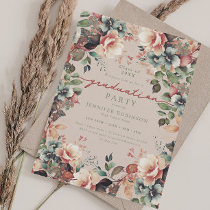 Boho Summer Floral Graduation Party Champagne  Invitation