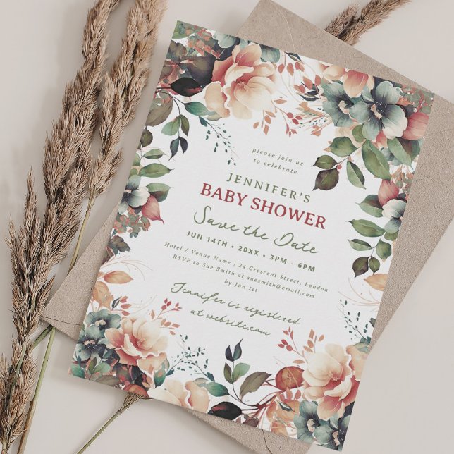 Boho Summer Garden Floral Baby Shower Save Date Invitation (Boho Summer Garden Floral Baby Shower Save Date Invitation)