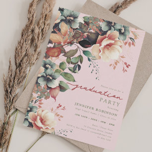 Boho Summer Garden Floral Graduation Blush Invitation