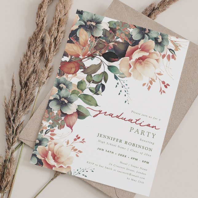 Boho Summer Garden Floral Graduation Party Invitation (Boho Summer Garden Floral Graduation Party Invitation)