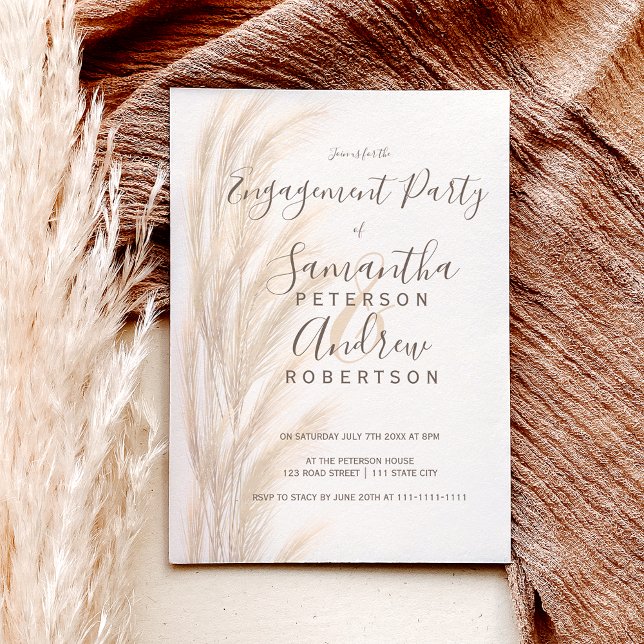 Boho summer pampas grass watercolor engagement invitation (Creator Uploaded)