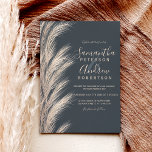 Boho summer pampas grass watercolor grey wedding invitation<br><div class="desc">Boho summer pampas grass watercolor wedding with elegant brown ,  beige ivory typography,  watercolor and  dark grey minimalist background.</div>