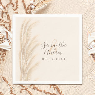 Boho summer pampas grass watercolor wedding napkin