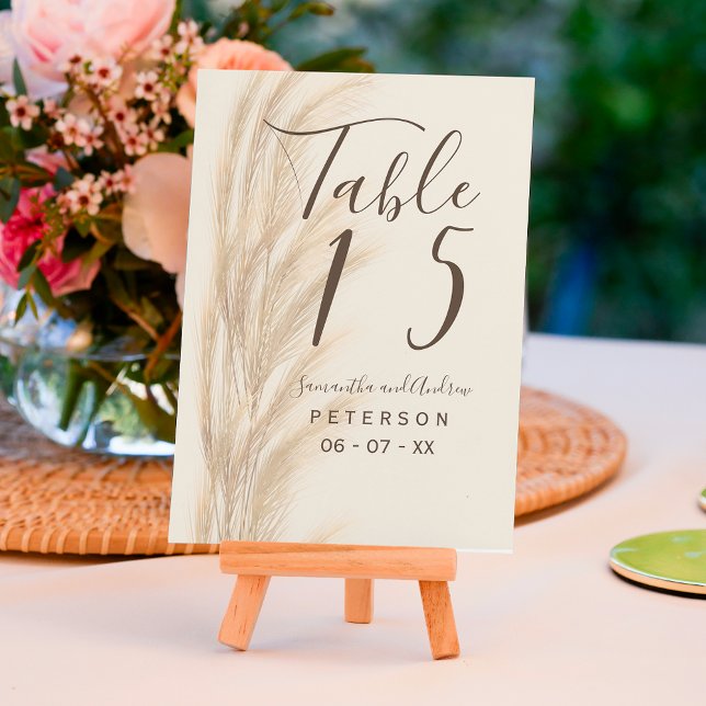 Boho summer pampas grass watercolor wedding table table number (Creator Uploaded)