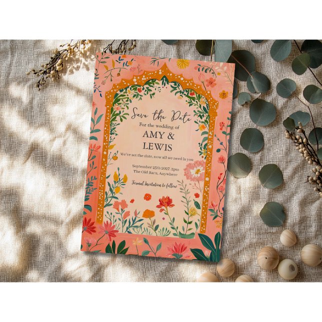 Boho Summer Pink Floral Save the Date Invitation (Creator Uploaded)