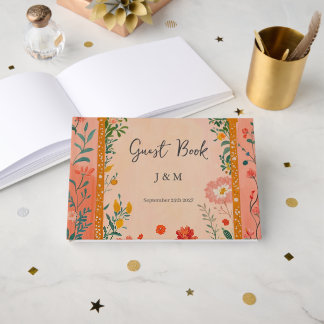 Boho Summer Pink Floral Wedding Guest Book