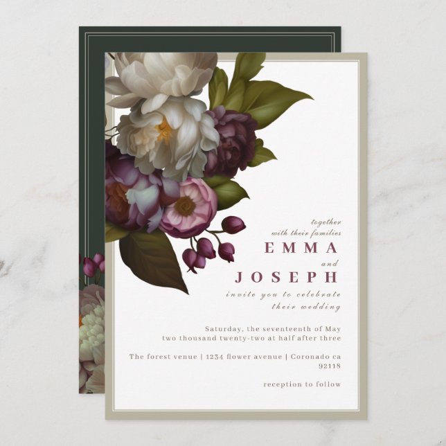 Boho Summer Rose Vintage aestethic Wedding Invitation (Front/Back)