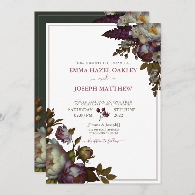 Boho Summer Rose Vintage aestethic Wedding Invitation (Front/Back)