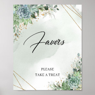 Boho Summer succulents eucalyptus gold Favours sig Poster