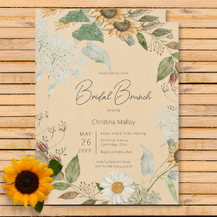 Boho Summer Sunflower & Daisy Gold Bridal Brunch Invitation