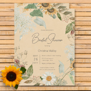 Boho Summer Sunflower & Daisy Gold Bridal Shower Invitation