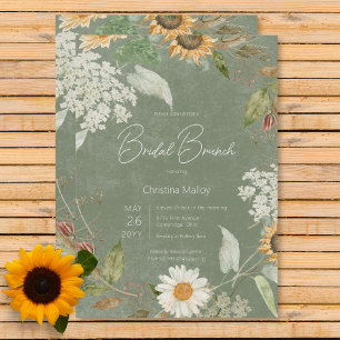 Boho Summer Sunflower & Daisy Green Bridal Brunch Invitation
