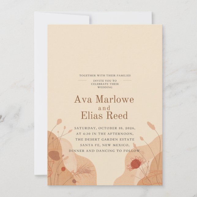 Boho Summer Wedding Invitation | Terracotta Pampas (Front)