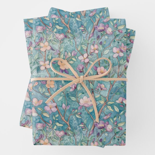 BOHO SUMMER WILDFLOWER FLORAL  WRAPPING PAPER SHEET (In situ)