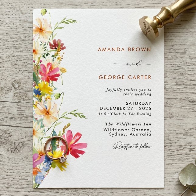 Boho Summer Wildflowers Botanical Classic Wedding  Invitation (Creator Uploaded)