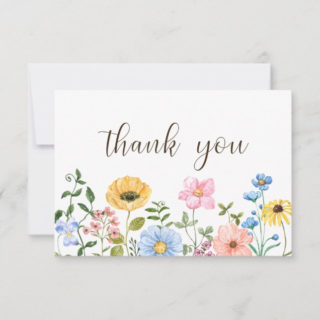 Boho Summer Wildflowers Thank You Card (Front)