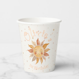 Boho Sun 1st Birthday Girl Paper Cups