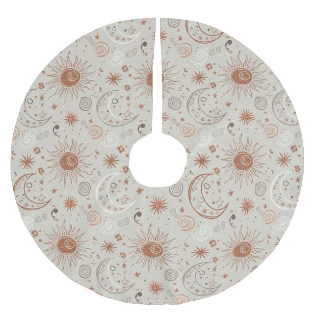 Boho Sun and Moon Pattern Brushed Polyester Tree Skirt (Front)