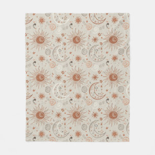 Boho Sun and Moon Pattern Fleece Blanket