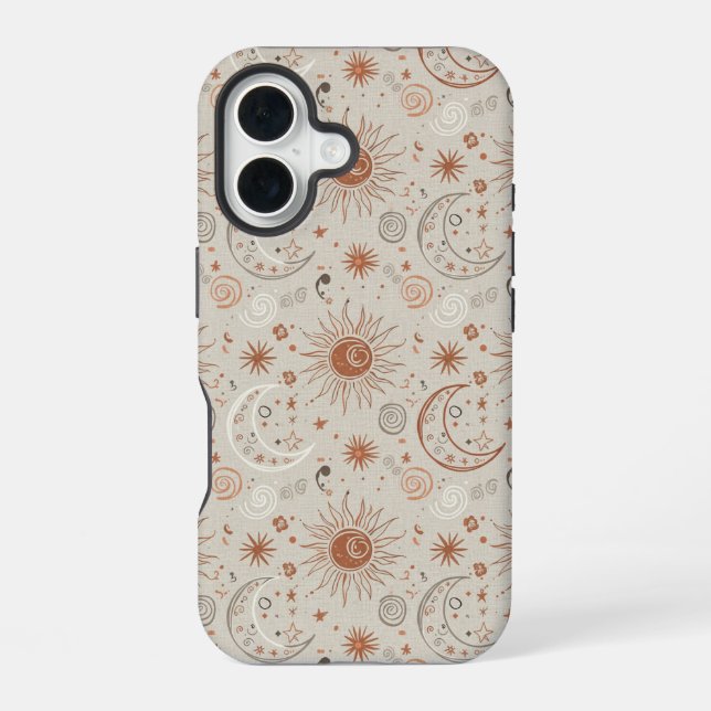 Boho Sun and Moon Pattern iPhone 16 Case (Back)