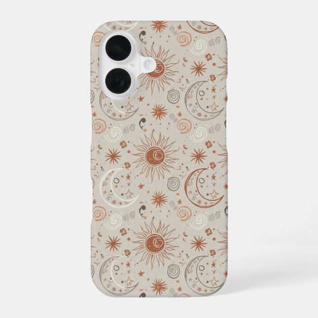 Boho Sun and Moon Pattern iPhone 16 Case (Back)