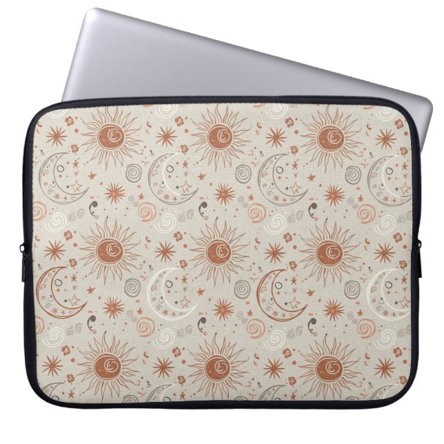Boho Sun and Moon Pattern Laptop Sleeve (Front)