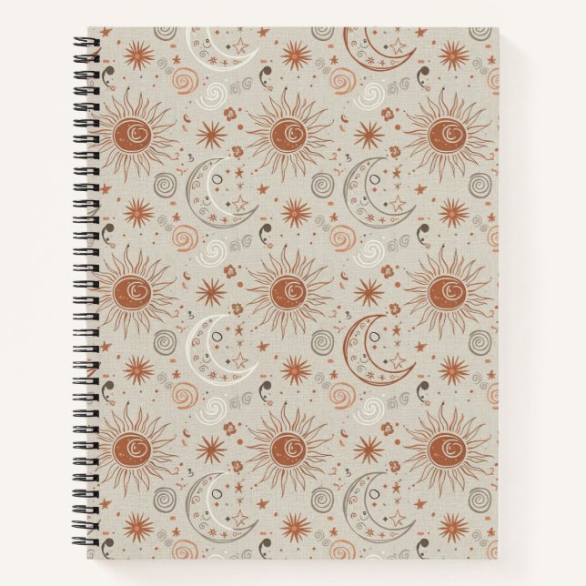 Boho Sun and Moon Pattern Notebook (Front)