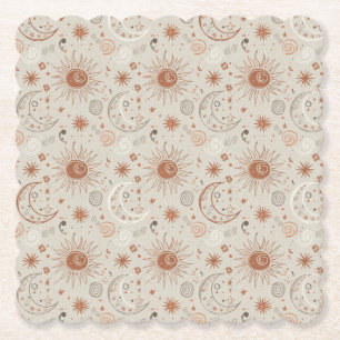Boho Sun and Moon Pattern Paper Coaster